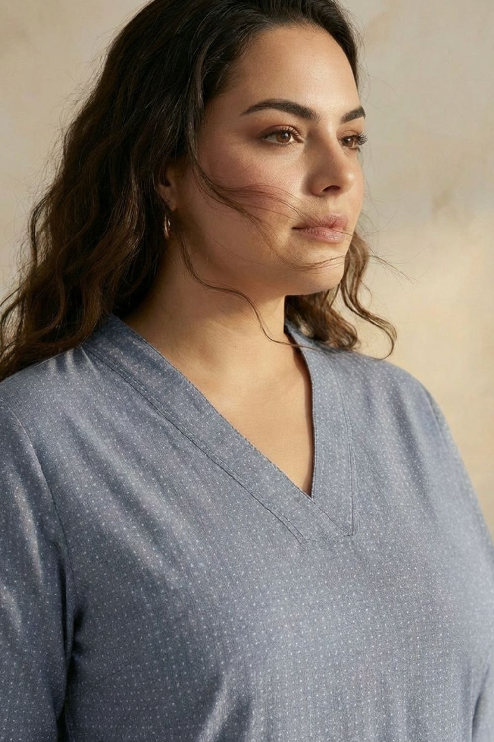 Plus Size Mid Blue Cross Weave Denim Cotton Kurta