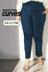 Plus Size Navy Tummy Shaper Straight Fit Pants