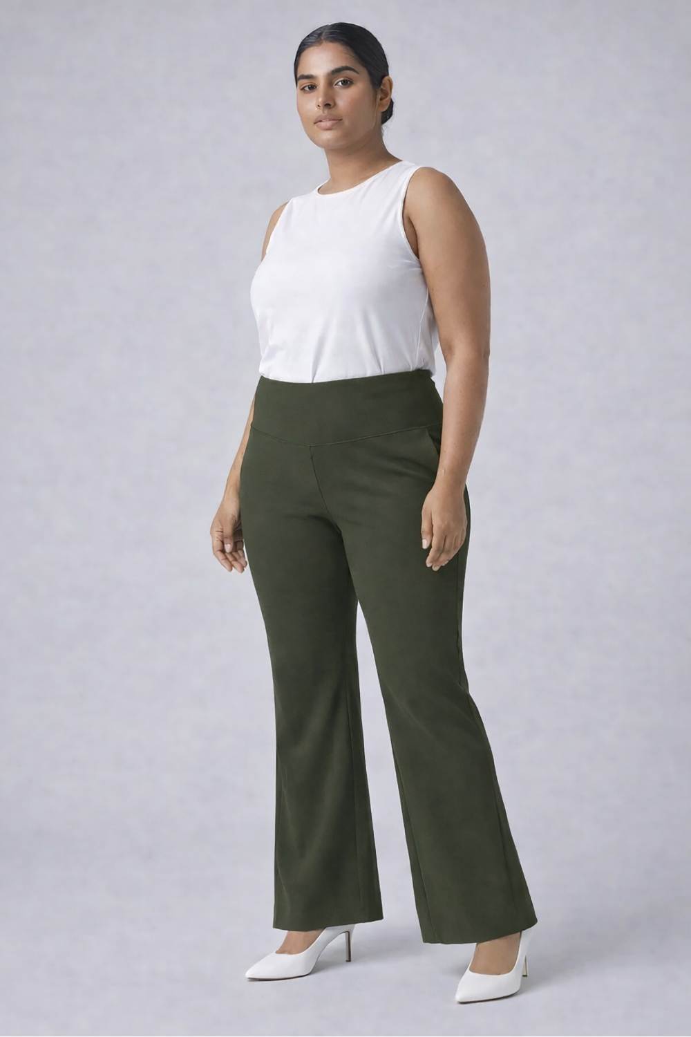 Plus Size Olive Tummy Shaper Flare Pants