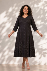 Plus Size Black Bandhej Print Midi Dress