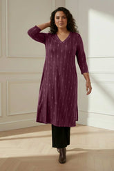 Plus Size Deep Red SnugWeave™ V Neck Kurta