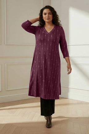 Plus Size Deep Red SnugWeave™ V Neck Kurta