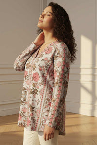 Plus Size Pink Ethnic Floral SnugWeave Winter Top