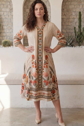 Floral Stripe Grace Plus Size Midi Dress