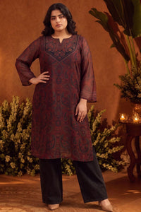 Plus Size Heritage Paisley Print Straight Georgette Kurta