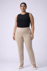 Plus Size Cream Tummy Shaper Straight Fit Pants