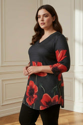 Plus Size Black Floral Borders SnugWeave™ Winter Top