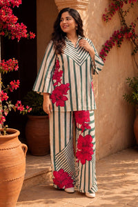 Plus Size Green Stripe Floral Coord Set
