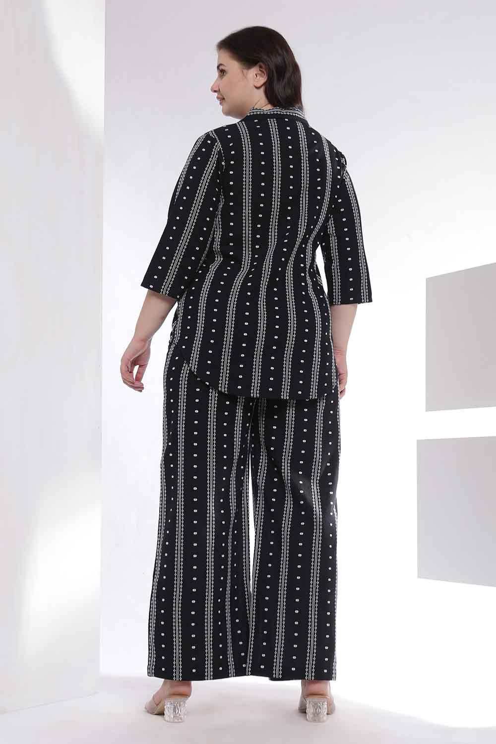 Plus Size Black Weave Work Shirt Coord Set