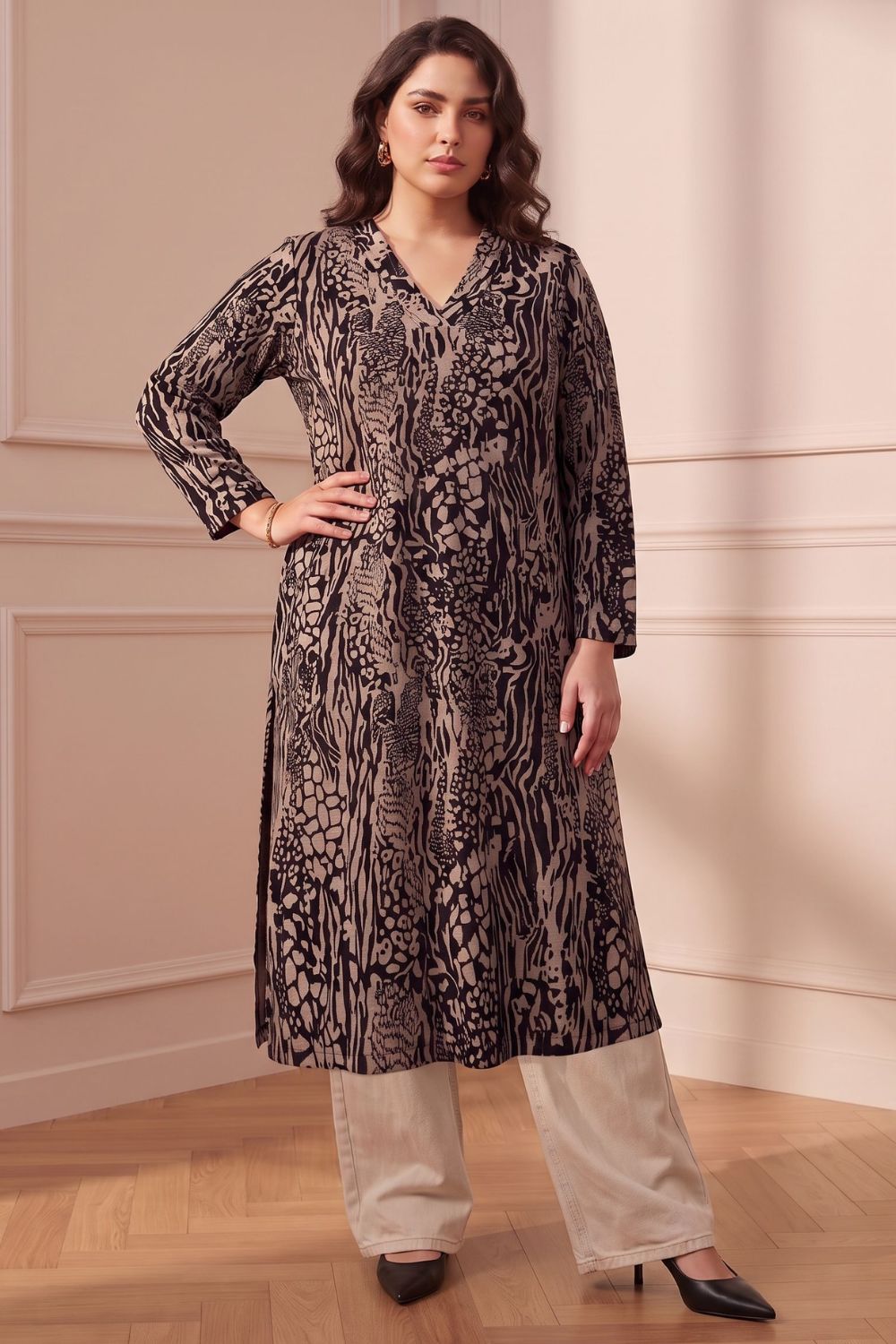 Plus Size Animal Print  SnugWeave™  Straight-Fit Kurta