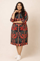 Black Tropical Print Shirt Dress