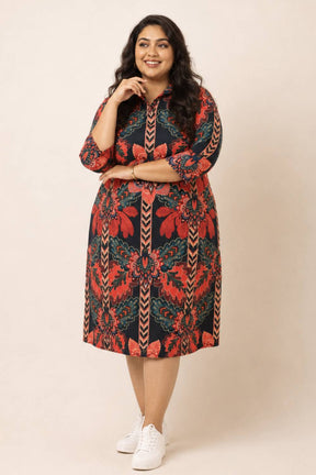 Black Tropical Print Shirt Dress