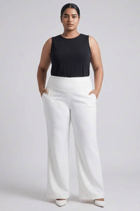 Plus Size White Tummy Shaper Flare Pants
