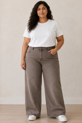 Plus Size Wide Leg Brown Jeans