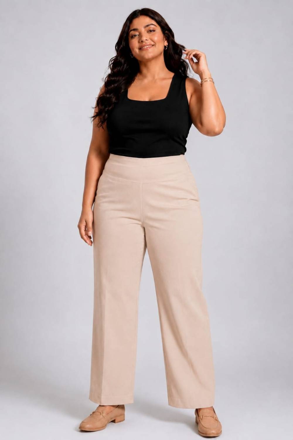 Cream Tummy Shaping Wide Straight Pants