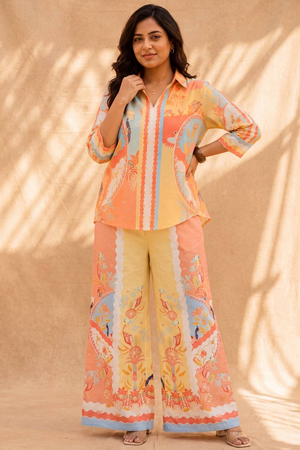 Plus Size Coral Breeze Printed Cotton Coord Set