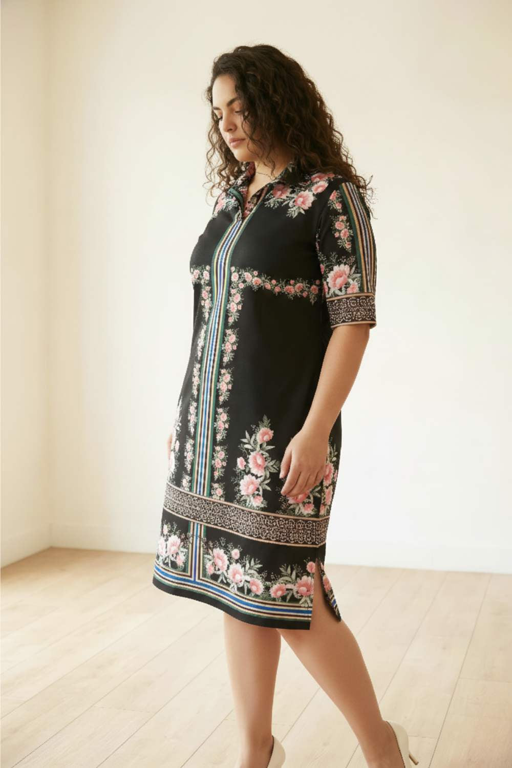 Black Floral Polo Dress