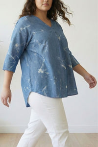 Plus Size Denim Cotton Top Marble Wash