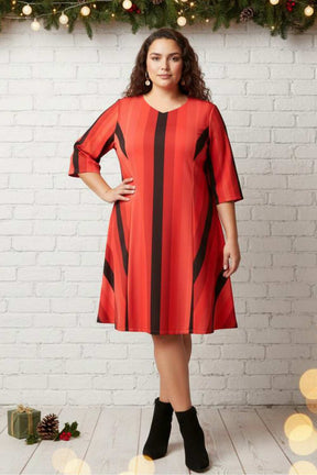 Red Striped Fit Flare Dress