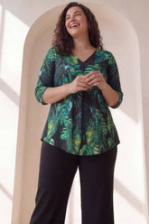 Plus Size Midnight Tropical Printed Centre Pleat Top