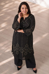 Plus Size Black Bandhej Print Georgette Kurta