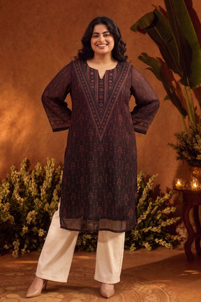 Plus Size Royal Motif Straight Georgette Kurta