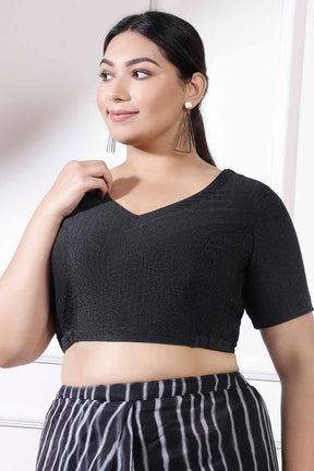 Plus Size Black Shimmer Readymade Blouse