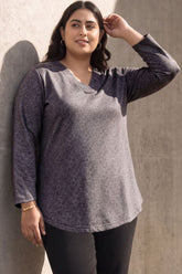 Plus Size Grey Melange  V Neck SnugWeave Winter Top