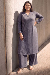 Plus Size Grey Melange SnugWeave™ Winter Kurta Coord Set