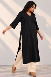 Plus Size SoftEase V Neck Black Cotton Kurta