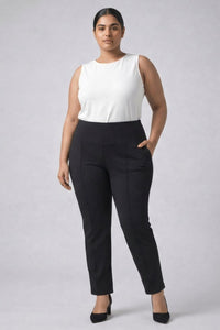 Plus Size Black Tummy Shaper Straight Fit Pants