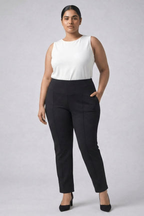 Plus Size Black Tummy Shaper Straight Fit Pants