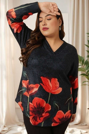 Plus Size Black Floral Borders SnugWeave™ Winter Top