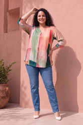 Plus Size Multicolor Abstract Print Top
