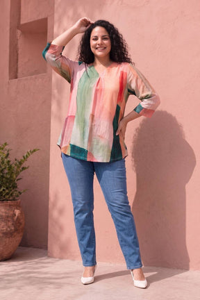 Plus Size Multicolor Abstract Print Top