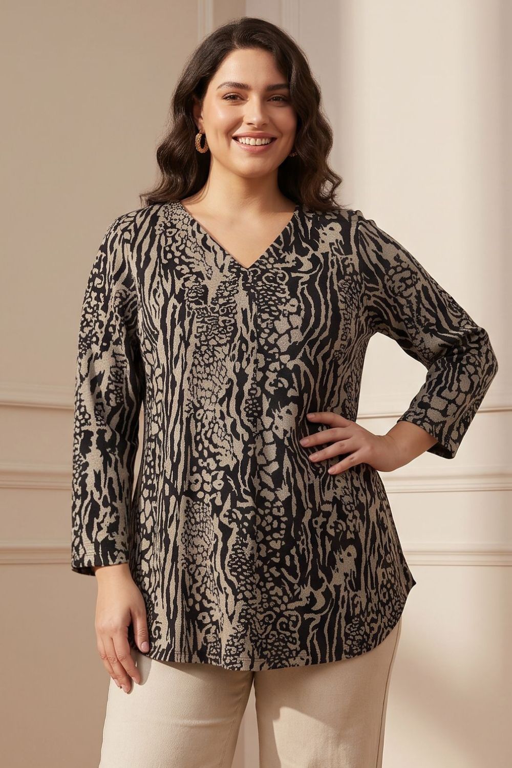 Plus Size Animal Print  SnugWeave Winter Top