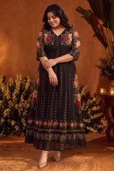 Plus Size Floral Elegance Print Georgette Anarkali Dress