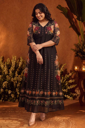 Plus Size Floral Elegance Print Georgette Anarkali Dress