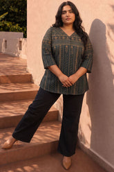 Plus Size Charcoal Green Printed Top