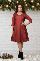 Maroon Stripes Fit Flare Dress