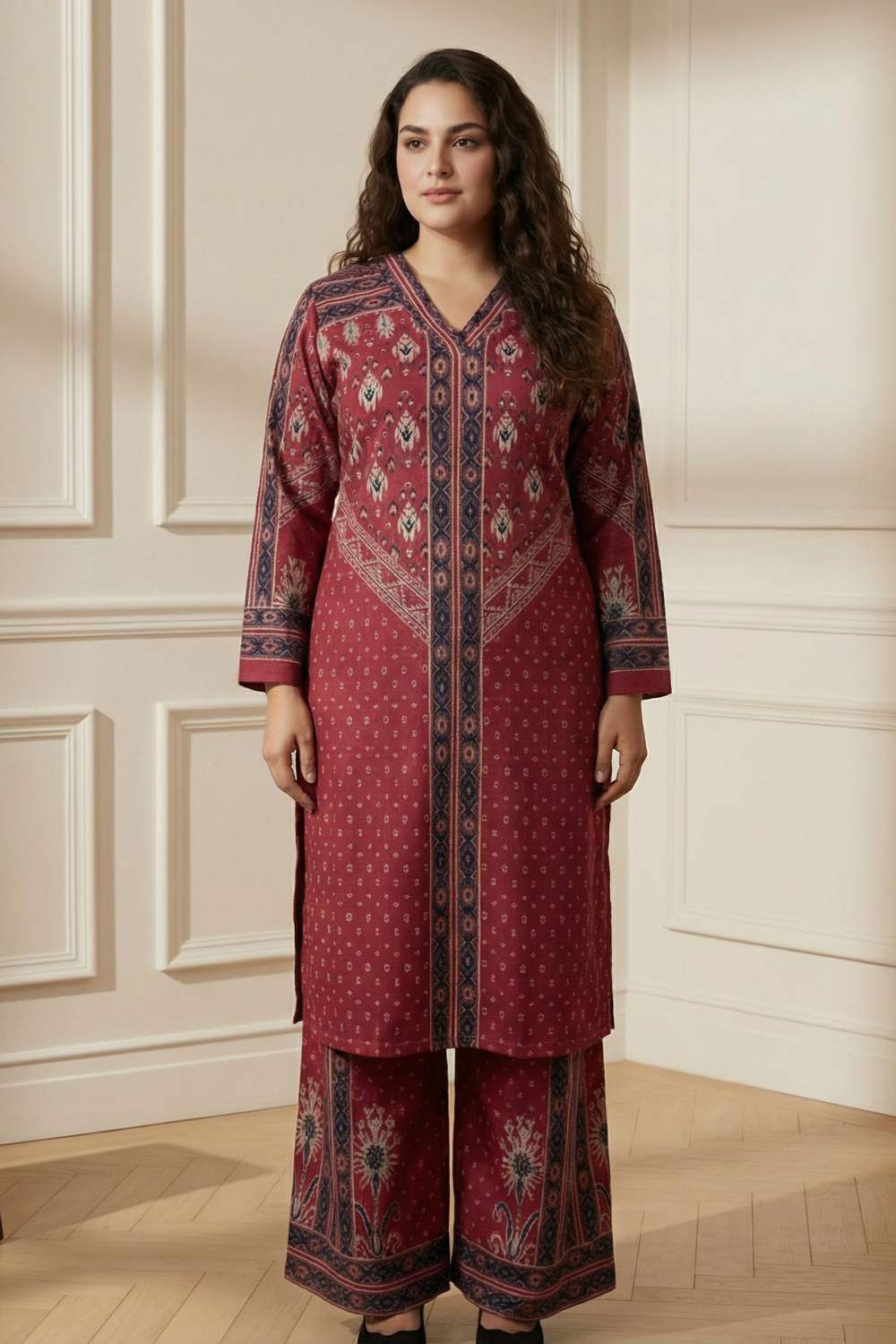 Buy Plus Size Red Printed SnugWeave™ Winter Kurta Coord Set