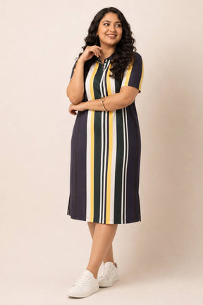 Navy Yellow Printed Polo Dress