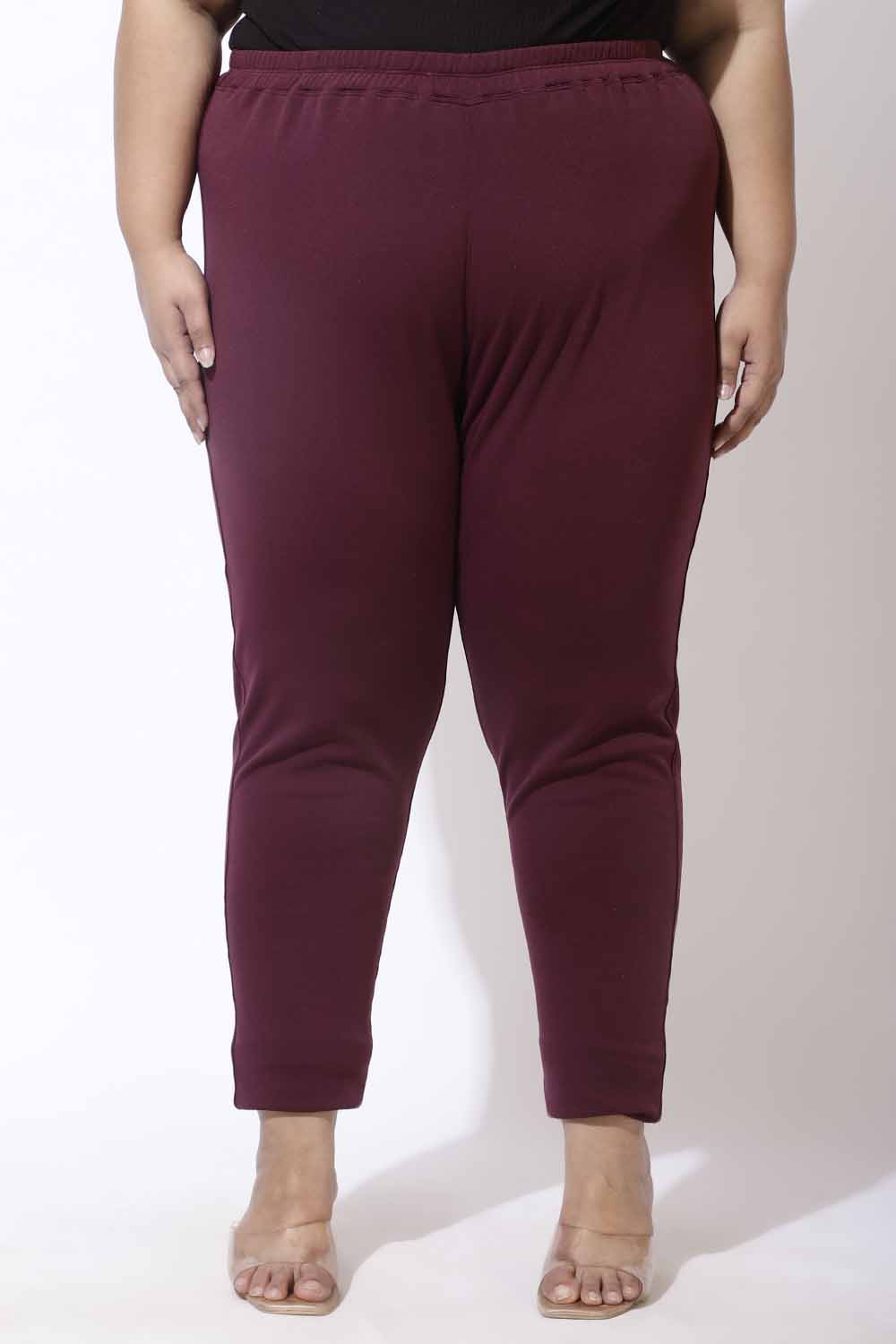 Plus Size Wine Warm Winter Fleece Leggings