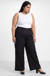 Plus Size Wide Leg Black Cotton Satin Pants