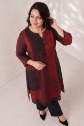 Plus Size Red and Deep Black Abstract Textured Print Georgette Kurta