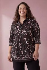 Black Floral Luxe Centre Pleat Top