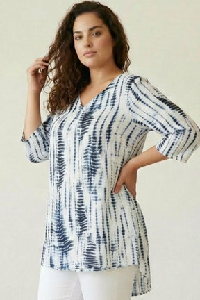 Plus Size Indigo Tie Dye Centre Pleat Top