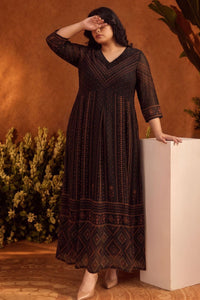 Plus Size Ornamental Print Georgette Anarkali Dress