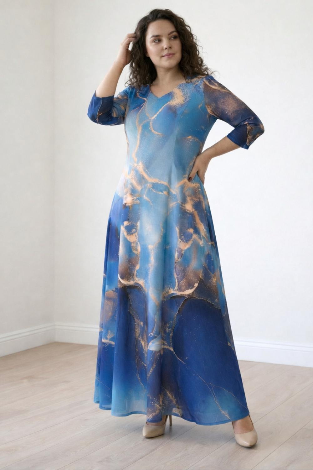Golddust Printed Blue Plus Size Maxi Dress
