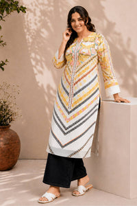 Plus Size Begie Floral Geometric Print cotton Kurta